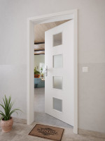 CloseUp-Milieuansicht von GARANT Wohnungseingangstür 0160-60 Silver Grey CePaL mit Lichtausschnitt LA-10