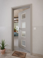 CloseUp-Milieuansicht von GARANT Wohnungseingangstür U12115SD Platingrau GHK08 mit Lichtausschnitt LA-10
