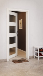 CloseUp-Milieuansicht von GARANT Wohnungseingangstür 0105-60 Pearl White CePaL mit Lichtausschnitt LA-11
