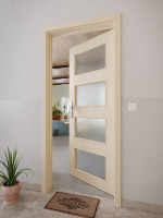 CloseUp-Milieuansicht von GARANT Wohnungseingangstür Authentic Sand CePaL mit Lichtausschnitt LA-11
