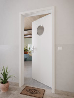CloseUp-Milieuansicht von GARANT Wohnungseingangstür 0160-60 Silver Grey CePaL mit Lichtausschnitt LA-12