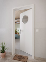 CloseUp-Milieuansicht von GARANT Wohnungseingangstür 0160-60 Silver Grey CePaL mit Lichtausschnitt LA-13