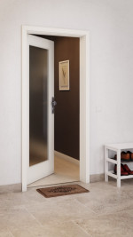 CloseUp-Milieuansicht von GARANT Wohnungseingangstür 0105-60 Pearl White CePaL mit Lichtausschnitt LA-2