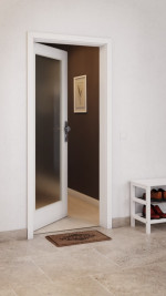 CloseUp-Milieuansicht von GARANT Wohnungseingangstür D354-60 Designer White Resopal mit Lichtausschnitt LA-3