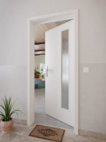 CloseUp-Milieuansicht von GARANT Wohnungseingangstür 0160-60 Silver Grey CePaL mit Lichtausschnitt LA-4 bandseitig