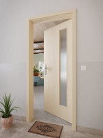 CloseUp-Milieuansicht von GARANT Wohnungseingangstür Authentic Sand GCK08 mit Lichtausschnitt LA-4 bandseitig