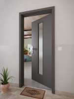 CloseUp-Milieuansicht von GARANT Wohnungseingangstür 10622-60 Ebony CePaL mit Lichtausschnitt LA-4 mittig