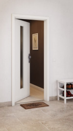CloseUp-Milieuansicht von GARANT Wohnungseingangstür Authentic Bianco CePaL mit Lichtausschnitt LA-4 mittig