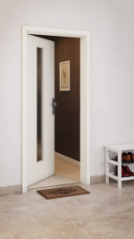 CloseUp-Milieuansicht von GARANT Wohnungseingangstür W980ST15 Platinweiß GHK08 mit Lichtausschnitt LA-4 mittig