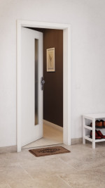 CloseUp-Milieuansicht von GARANT Wohnungseingangstür Authentic Bianco CePaL mit Lichtausschnitt LA-4 schlossseitig