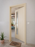 CloseUp-Milieuansicht von GARANT Wohnungseingangstür Authentic Sand GCK08 mit Lichtausschnitt LA-4 schlossseitig