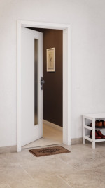 CloseUp-Milieuansicht von GARANT Wohnungseingangstür U11209SD Edelweiß GHK08 mit Lichtausschnitt LA-4 schlossseitig