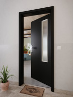 CloseUp-Milieuansicht von GARANT Wohnungseingangstür 0901-60 Black Resopal mit Lichtausschnitt LA-5 bandseitig