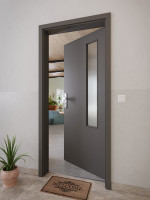 CloseUp-Milieuansicht von GARANT Wohnungseingangstür 10622-60 Ebony CePaL mit Lichtausschnitt LA-5 bandseitig