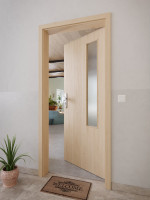 CloseUp-Milieuansicht von GARANT Wohnungseingangstür Authentic Achat GCK08 mit Lichtausschnitt LA-5 bandseitig