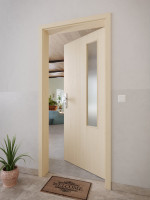 CloseUp-Milieuansicht von GARANT Wohnungseingangstür Authentic Sand GCK08 mit Lichtausschnitt LA-5 bandseitig