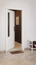 CloseUp-Milieuansicht von GARANT Wohnungseingangstür U11026SD Kristallweiß GHK08 mit Lichtausschnitt LA-5 bandseitig