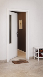 CloseUp-Milieuansicht von GARANT Wohnungseingangstür U11209SD Edelweiß GHK08 mit Lichtausschnitt LA-5 bandseitig