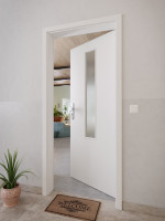 CloseUp-Milieuansicht von GARANT Wohnungseingangstür 0160-60 Silver Grey CePaL mit Lichtausschnitt LA-5 mittig