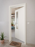 CloseUp-Milieuansicht von GARANT Wohnungseingangstür 0135-60 Rain Resopal mit Lichtausschnitt LA-5 schlossseitig