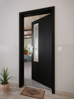 CloseUp-Milieuansicht von GARANT Wohnungseingangstür 0901-60 Black Resopal mit Lichtausschnitt LA-5 schlossseitig