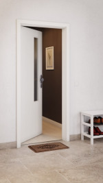 CloseUp-Milieuansicht von GARANT Wohnungseingangstür Authentic Bianco CePaL mit Lichtausschnitt LA-5 schlossseitig