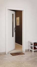 CloseUp-Milieuansicht von GARANT Wohnungseingangstür Quer Authentic Bianco CePaL mit Lichtausschnitt LA-5 schlossseitig