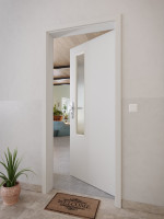 CloseUp-Milieuansicht von GARANT Wohnungseingangstür D92-60 Dove Grey Resopal mit Lichtausschnitt LA-5 schlossseitig