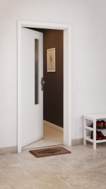 CloseUp-Milieuansicht von GARANT Wohnungseingangstür U11209SD Edelweiß GHK08 mit Lichtausschnitt LA-5 schlossseitig