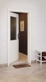 CloseUp-Milieuansicht von GARANT Wohnungseingangstür 0105-60 Pearl White CePaL mit Lichtausschnitt LA-6