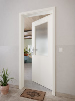 CloseUp-Milieuansicht von GARANT Wohnungseingangstür 0135-60 Rain Resopal mit Lichtausschnitt LA-6