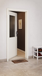CloseUp-Milieuansicht von GARANT Wohnungseingangstür W980ST15 Platinweiß GHK08 mit Lichtausschnitt LA-6