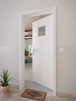 CloseUp-Milieuansicht von GARANT Wohnungseingangstür 0160-60 Silver Grey CePaL mit Lichtausschnitt LA-7