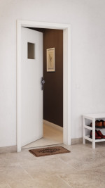 CloseUp-Milieuansicht von GARANT Wohnungseingangstür Authentic Bianco CePaL mit Lichtausschnitt LA-7