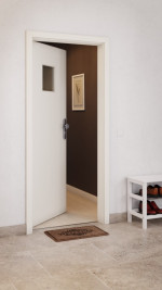 CloseUp-Milieuansicht von GARANT Wohnungseingangstür Weißlack 9010 GHK08 mit Lichtausschnitt LA-7