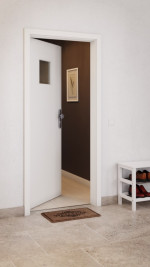 CloseUp-Milieuansicht von GARANT Wohnungseingangstür Weißlack 9016 GHK08 mit Lichtausschnitt LA-7