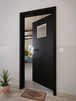 CloseUp-Milieuansicht von GARANT Wohnungseingangstür 0901-60 Black Resopal mit Lichtausschnitt LA-8