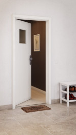 CloseUp-Milieuansicht von GARANT Wohnungseingangstür Authentic Bianco CePaL mit Lichtausschnitt LA-8