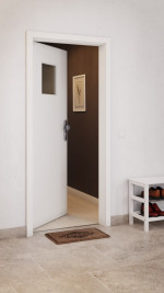 CloseUp-Milieuansicht von GARANT Wohnungseingangstür Weißlack 9016 GHK08 mit Lichtausschnitt LA-8