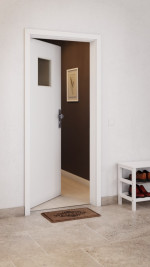 CloseUp-Milieuansicht von GARANT Wohnungseingangstür U11209SD Edelweiß GHK08 mit Lichtausschnitt LA-8