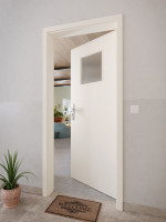 CloseUp-Milieuansicht von GARANT Wohnungseingangstür 0140-60 Dawn Resopal mit Lichtausschnitt LA-9