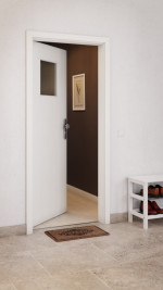 CloseUp-Milieuansicht von GARANT Wohnungseingangstür Authentic Bianco CePaL mit Lichtausschnitt LA-9