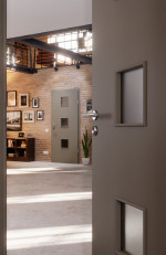 CloseUp-Milieuansicht von Hygge Grau RAL 7037 LA 10 Mattlack Basic Innentür - Huga