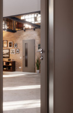 CloseUp-Milieuansicht von Taupe RAL 7048 LA 24 schlossseitig Basic Lack Innentür - Huga