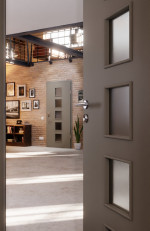 CloseUp-Milieuansicht von Hygge Grau RAL 7037 LA 5 Mattlack Basic Innentür - Huga