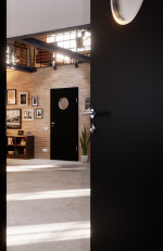 Detail-Milieuansicht von Schwarz RAL 9005 LA Bullauge Mattlack Basic Innentür - Huga