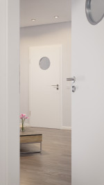 Detail-Milieuansicht von Weiß ähnlich RAL 9016 LA Bullauge Mattlack Basic Innentür - Huga