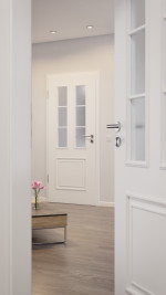 CloseUp-Milieuansicht von HUGA Innentür Landhaus 3 Weißlack Classic mit Lichtausschnitt LA Sprosse 1/3