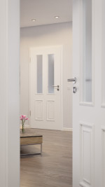 CloseUp-Milieuansicht von HUGA Innentür Landhaus 4 Weißlack Classic mit Lichtausschnitt LA