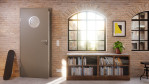 Detail-Milieuansicht von Hygge Grau RAL 7037 LA Bullauge Mattlack Basic Innentür - Huga